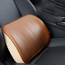 Load image into Gallery viewer, Genuine Leather Car Neck Pillow Set Memory Foam Auto Rear Seat Back Headrest Lumbar Supports Travel Cushion Cover Accessories
