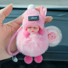 Load image into Gallery viewer, Sleeping Baby Car Key Ring Furry Plush Flower Keychain Cute Car Accessories Girls Women Ladies Gift Bag Pendant Lovely Doll
