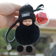 Load image into Gallery viewer, Sleeping Baby Car Key Ring Furry Plush Flower Keychain Cute Car Accessories Girls Women Ladies Gift Bag Pendant Lovely Doll
