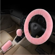 Load image into Gallery viewer, Car Steering Wheel Cover Gearshift Handbrake Cover Protector Decoration Warm Super Thick Plush Collar Soft Black Pink Women Man
