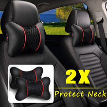 Load image into Gallery viewer, 2Pcs PU Leather Knitted Car Pillows Headrest Neck Rest Cushion Support Seat Accessories Auto Black Safety Pillow Universal Decor
