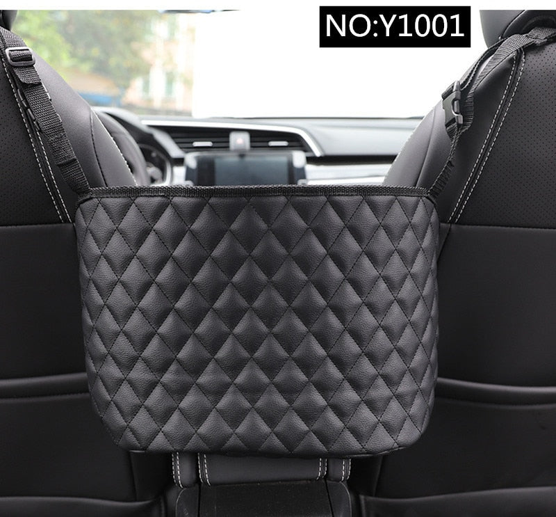 Car Large Capacity Storage Pocket Seat Crevice Net Handbag Holder Luxury Leather Seat Back Organizer Mesh  Bag Automotive Goods