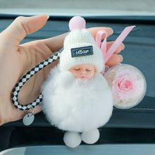 Load image into Gallery viewer, Sleeping Baby Car Key Ring Furry Plush Flower Keychain Cute Car Accessories Girls Women Ladies Gift Bag Pendant Lovely Doll
