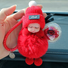 Load image into Gallery viewer, Sleeping Baby Car Key Ring Furry Plush Flower Keychain Cute Car Accessories Girls Women Ladies Gift Bag Pendant Lovely Doll
