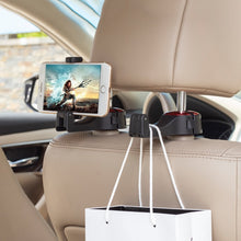 Load image into Gallery viewer, 2 in 1 Car Phone Holder Headrest Hook Seat Back Hanger for Cloth Foldable Clip Bag Handbag Purse Grocerys Organizer
