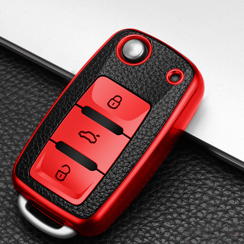 KIQI TPU Leather Car Key Cover Case for Volkswagen for VW Bora Polo Tiguan Jetta Passat B5 B6 B7 Golf Beetle for Skoda Octavia