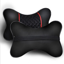 Load image into Gallery viewer, 2Pcs PU Leather Knitted Car Pillows Headrest Neck Rest Cushion Support Seat Accessories Auto Black Safety Pillow Universal Decor
