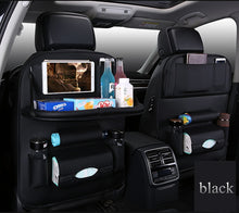 Load image into Gallery viewer, Car Back Seat Organizer PU Leather Auto Storage Bag with Foldable Tray Dining Tablet Holder for Umbrella Water Bottle Ipad phone
