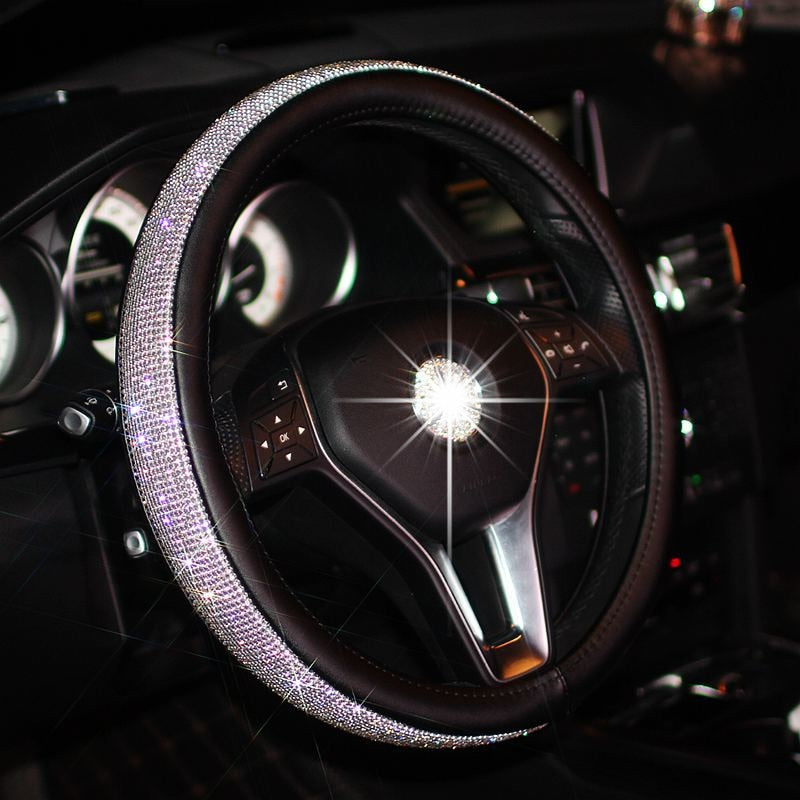 Bling Bling Rhinestones Crystal Car Steering Wheel Cover  PU Leather Steering-wheel covers Auto Accessories Case Car Styling