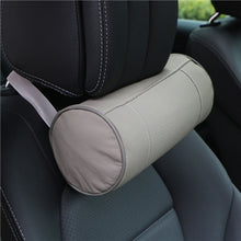 Load image into Gallery viewer, Memory Foam Car Neck Pillow/Genuine Leather Auto Cervical Round Roll Office Chair Bolster Headrest Supports Cushion Pad Black
