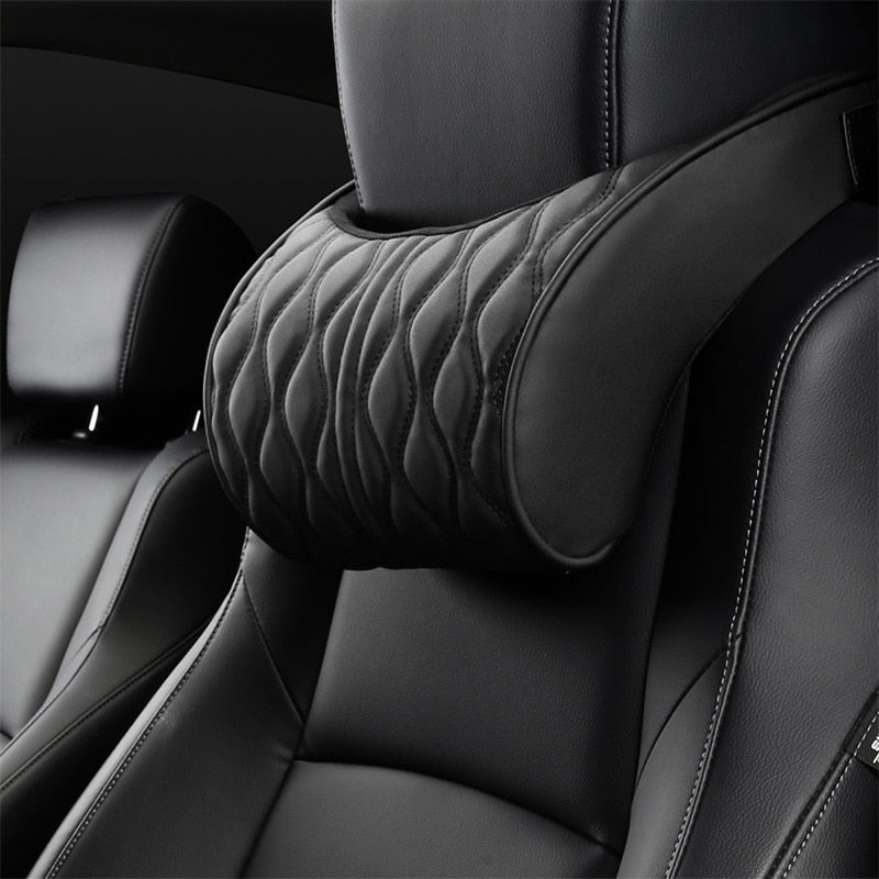 HOT Car Neck Pillow PU Leather Lumbar Waist Support For Seat Memory Backrest Headrest Cushion Auto Gadget Accesorios Interior