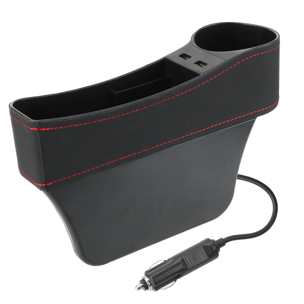 Car Organizer Auto Crevice Pocket Dual USB Charger Phone Bottle Cups Holder Seat Gap Slit Leather Storage Box Car Accessories