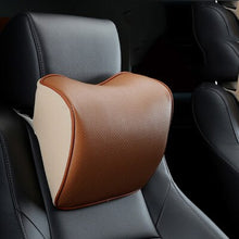 Load image into Gallery viewer, Genuine Leather Car Neck Pillow Set Memory Foam Auto Rear Seat Back Headrest Lumbar Supports Travel Cushion Cover Accessories
