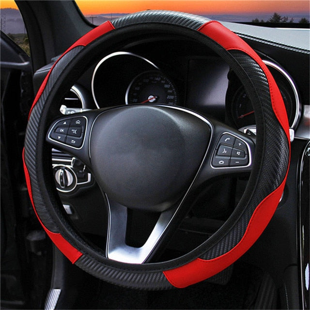 37-38cm Car Steering Wheel Cover Breathable Anti Slip PU Leather Steering Covers Suitable Auto Decoration internal Accessories