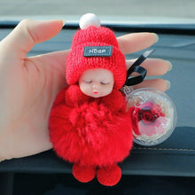 Load image into Gallery viewer, Sleeping Baby Car Key Ring Furry Plush Flower Keychain Cute Car Accessories Girls Women Ladies Gift Bag Pendant Lovely Doll
