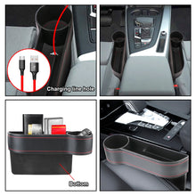 Load image into Gallery viewer, PU Leather Car Seat Gap Storage Box Universal Seat Gap Slit Box With Charging Hole Phone Bottle Keys Holder Box Auto Organizer
