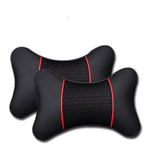 Load image into Gallery viewer, 2Pcs PU Leather Knitted Car Pillows Headrest Neck Rest Cushion Support Seat Accessories Auto Black Safety Pillow Universal Decor
