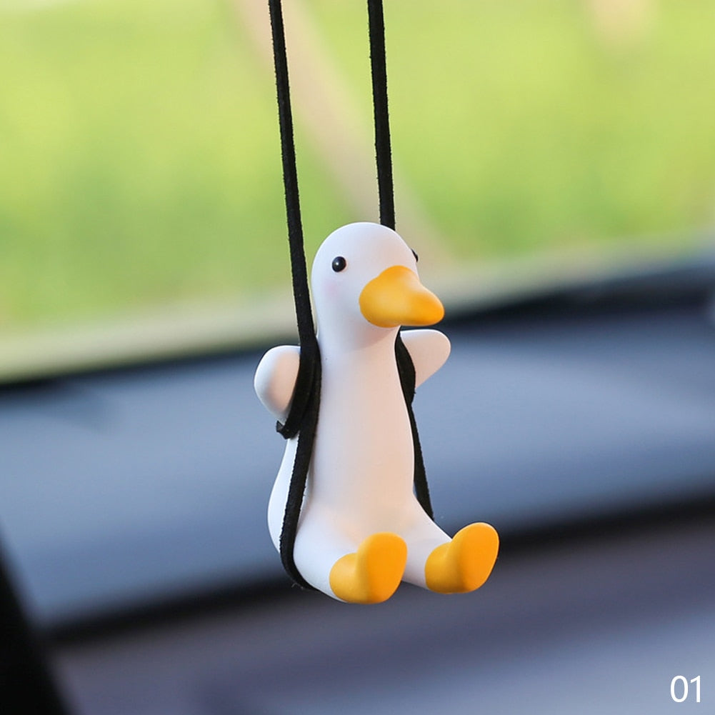 Gypsum Cool White Swing Duck with Sunglasses Automoblie Decor Car Rearview Mirror Ornaments Creative Duck Auto Decoration