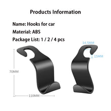 Load image into Gallery viewer, 1/2/4 Pcs Hooks for Bags Car Clips Front Seat Headrest Organizer Holder Auto Fastener Hangers Car Storage Interior Accessories
