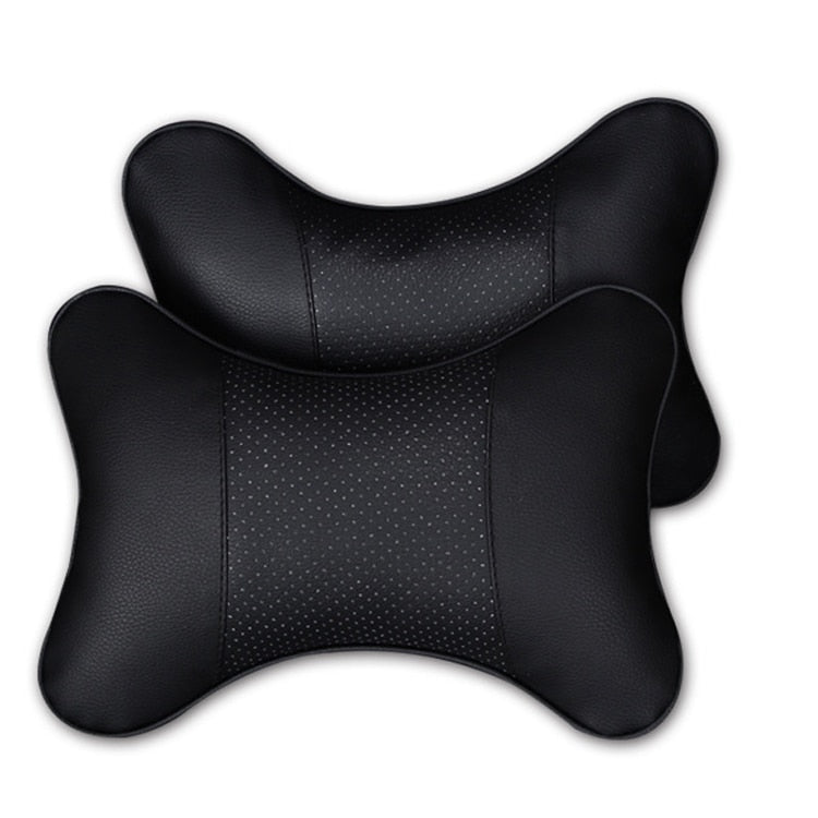 2pcs Car Neck Pillow  Double-sided PU Leather Perforating Design Hole-digging Car Headrest pillow Auto Safety Accessories