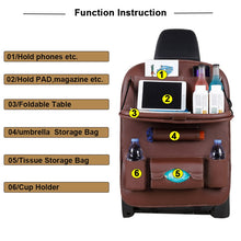 Load image into Gallery viewer, Pu Leather Pad Bag Car Seat Back Organizer Foldable Table Tray Travel Storage Bag Foldable Dining Table Car Seat Storage Bag
