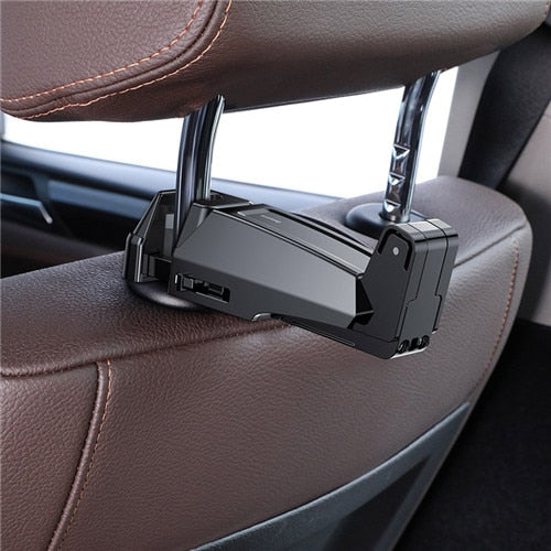 Baseus 2 in1 Car Headrest Hook with Phone Holder Back Seat Hook for Bag Handbag Fastener Backseat Organizer Multifunction Clip